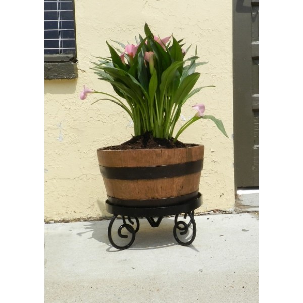 5 Gallon Half Barrel Planter with Wrought Iron Stand